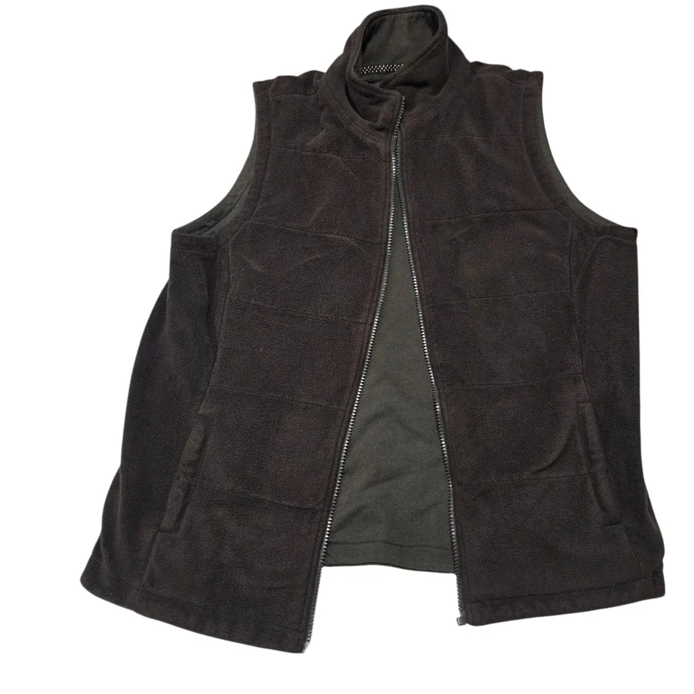 Lands End Womens‎ Brown Fleece Vest Size Medium Zip Up Pockets